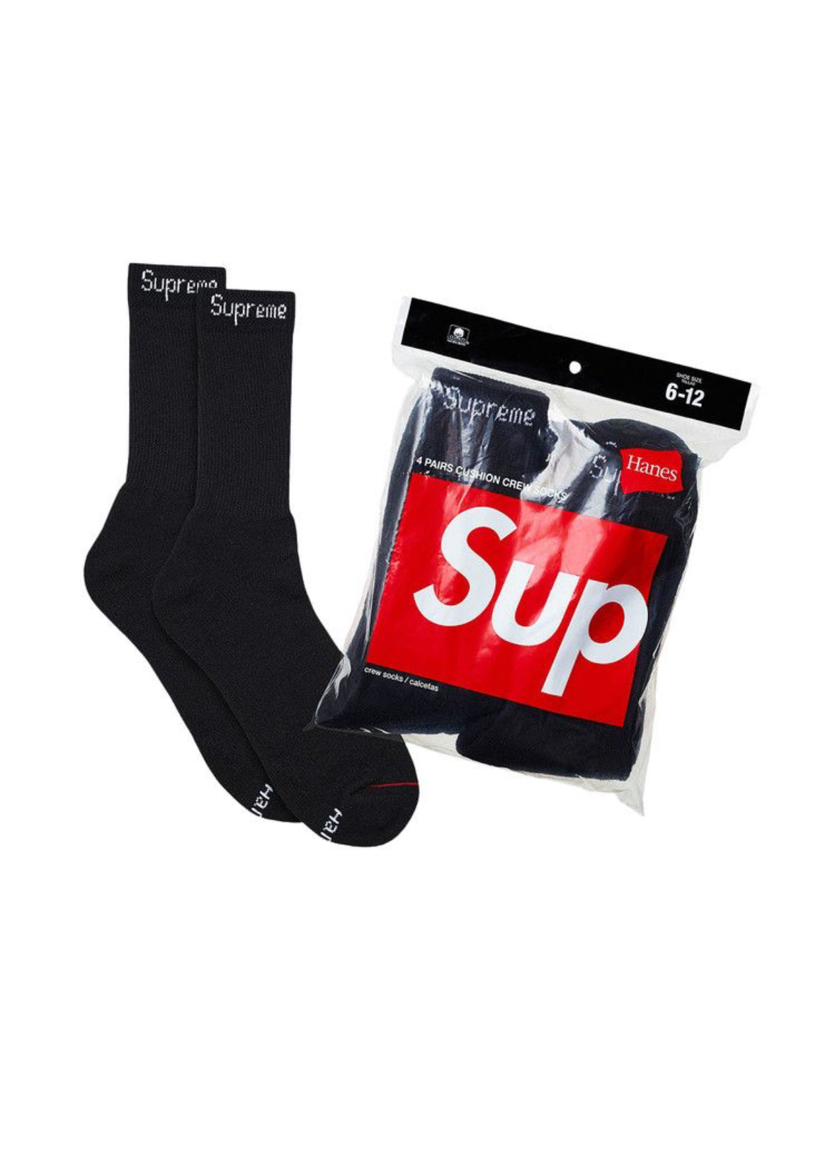 Supreme x Hanes Crew Socks ( 2 Pack ) Black