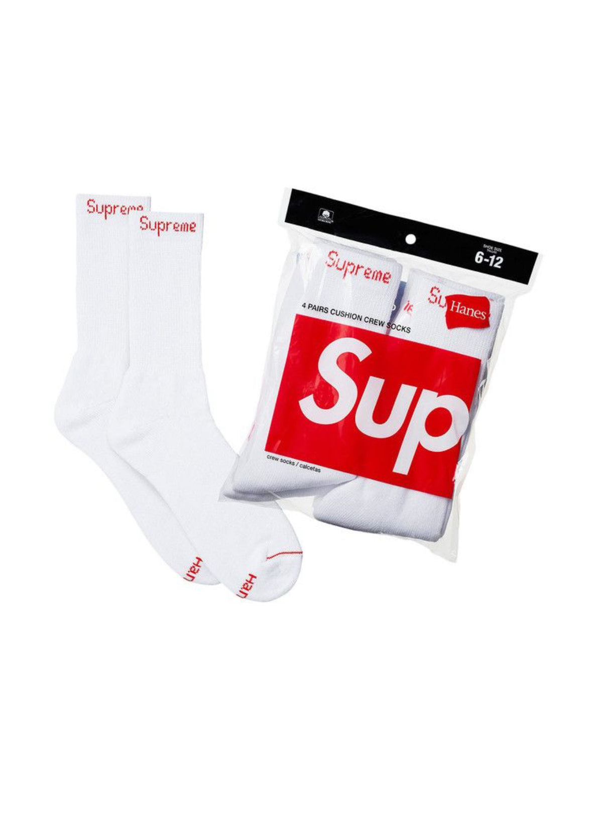 Supreme x Hanes Crew Socks (2 pack ) White