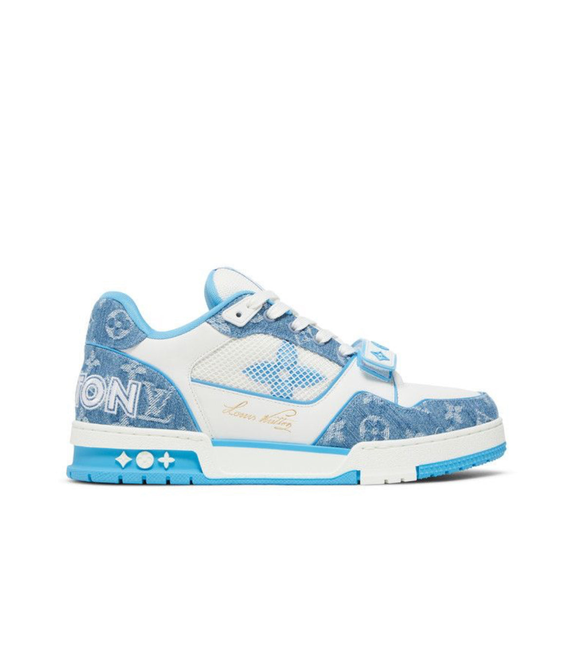 Louis Vuitton Trainer Low Velcro Strap Light Blue Monogram